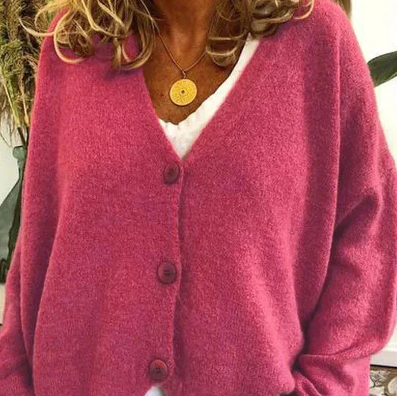 Fine-Knit V-Neck Button-Front Cardigan