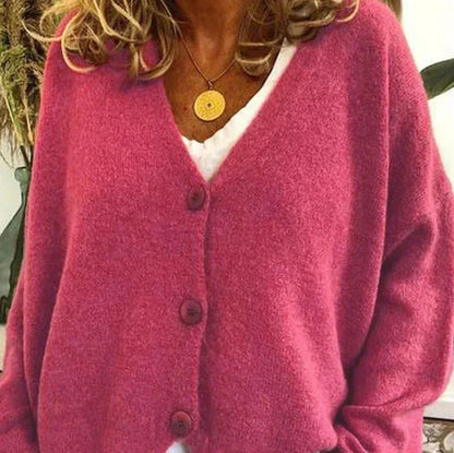 Fine-Knit V-Neck Button-Front Cardigan