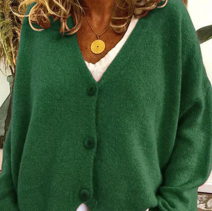 Fine-Knit V-Neck Button-Front Cardigan