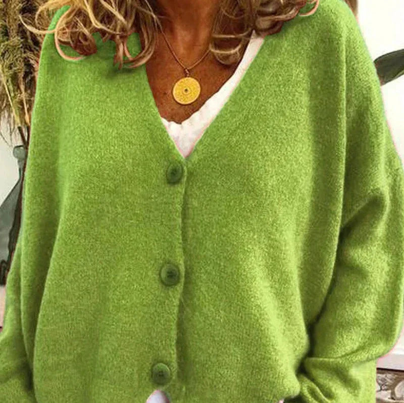 Fine-Knit V-Neck Button-Front Cardigan