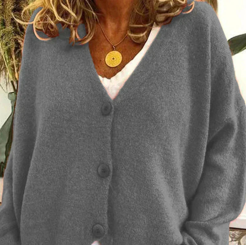 Fine-Knit V-Neck Button-Front Cardigan
