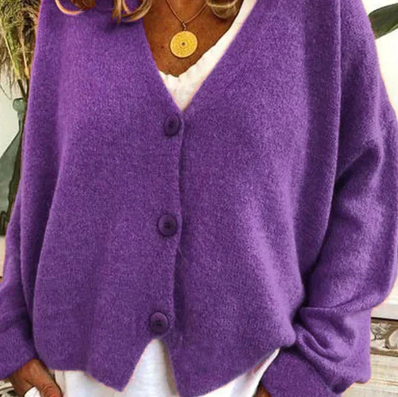 Fine-Knit V-Neck Button-Front Cardigan