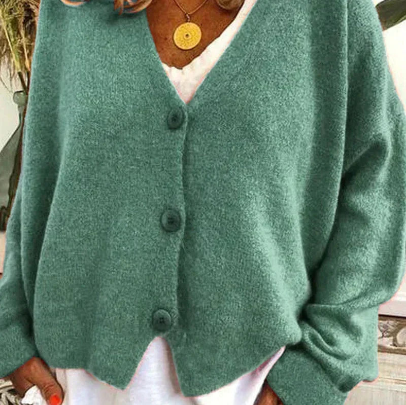 Fine-Knit V-Neck Button-Front Cardigan