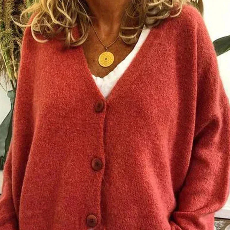 Fine-Knit V-Neck Button-Front Cardigan