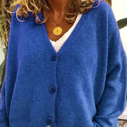 Fine-Knit V-Neck Button-Front Cardigan
