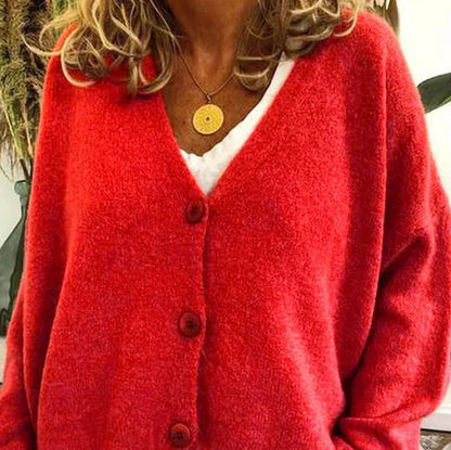 Fine-Knit V-Neck Button-Front Cardigan