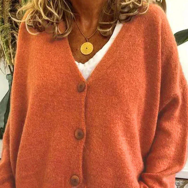Fine-Knit V-Neck Button-Front Cardigan
