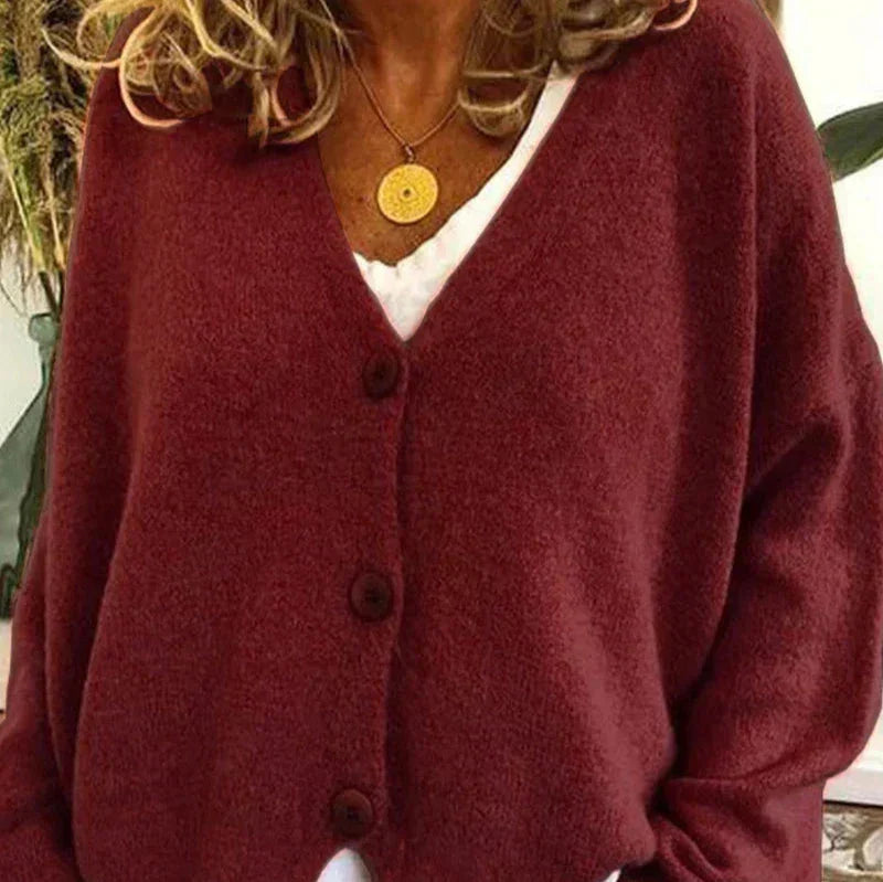 Fine-Knit V-Neck Button-Front Cardigan