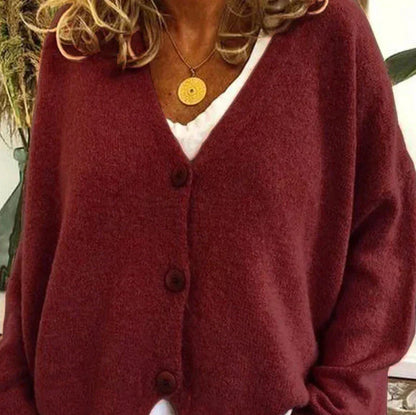 Fine-Knit V-Neck Button-Front Cardigan