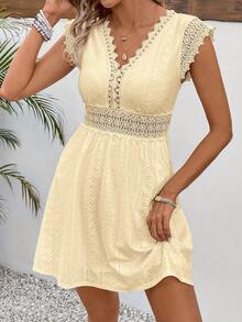 Floral Lace Trim A-Line Cocktail Dress