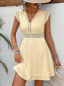 Floral Lace Trim A-Line Cocktail Dress