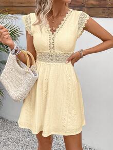 Floral Lace Trim A-Line Cocktail Dress