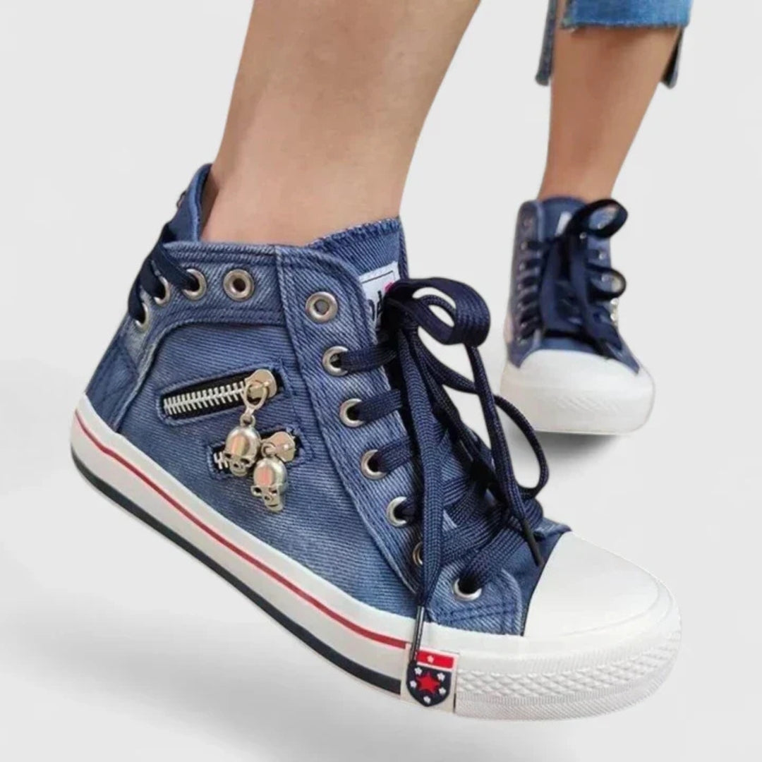 Lace-Up Denim High Top Canvas Trainers