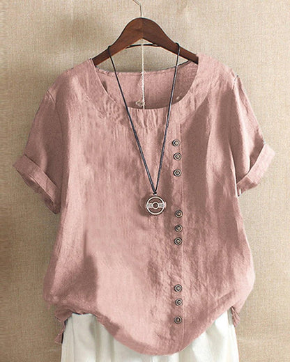 Women's Button-Accented Relaxed Linen Shirt