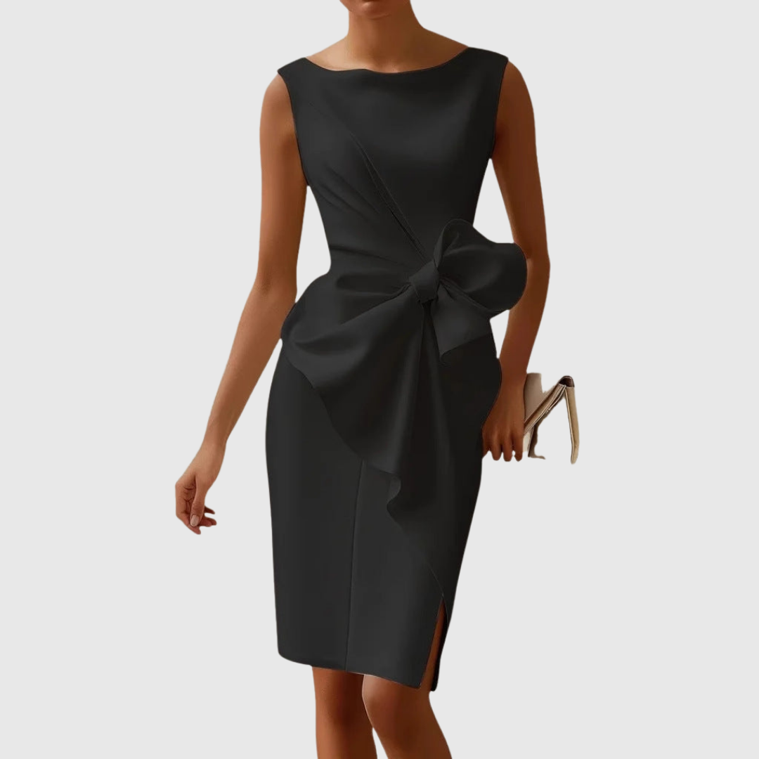 Sophisticated Midi Dress with Bow Accent