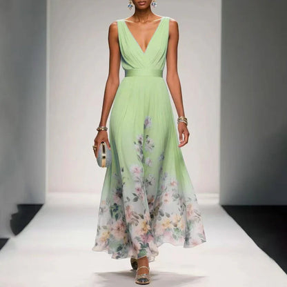 Botanical Print V-Neck Midi Event Dress