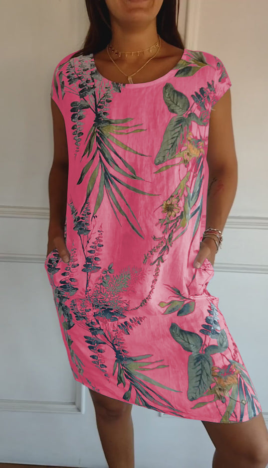 Women's Botanical Leaf Print Short-Sleeve Dress