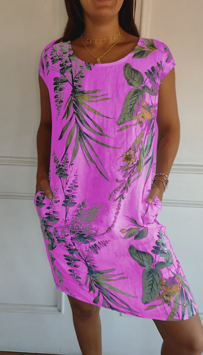 Women's Botanical Leaf Print Short-Sleeve Dress