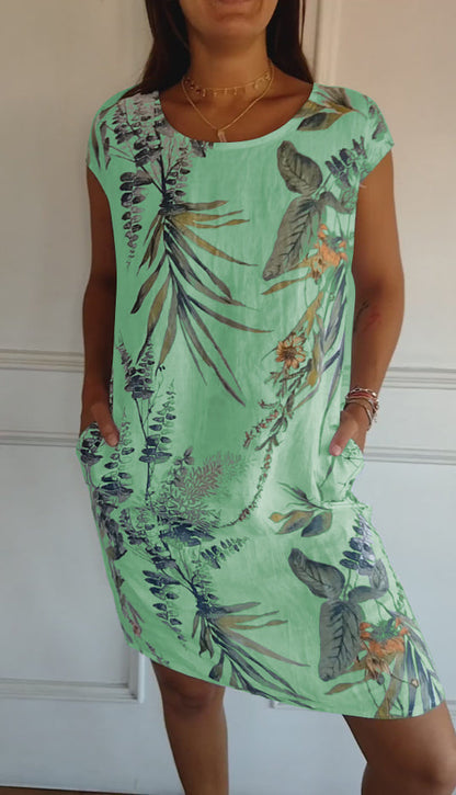 Women's Botanical Leaf Print Short-Sleeve Dress