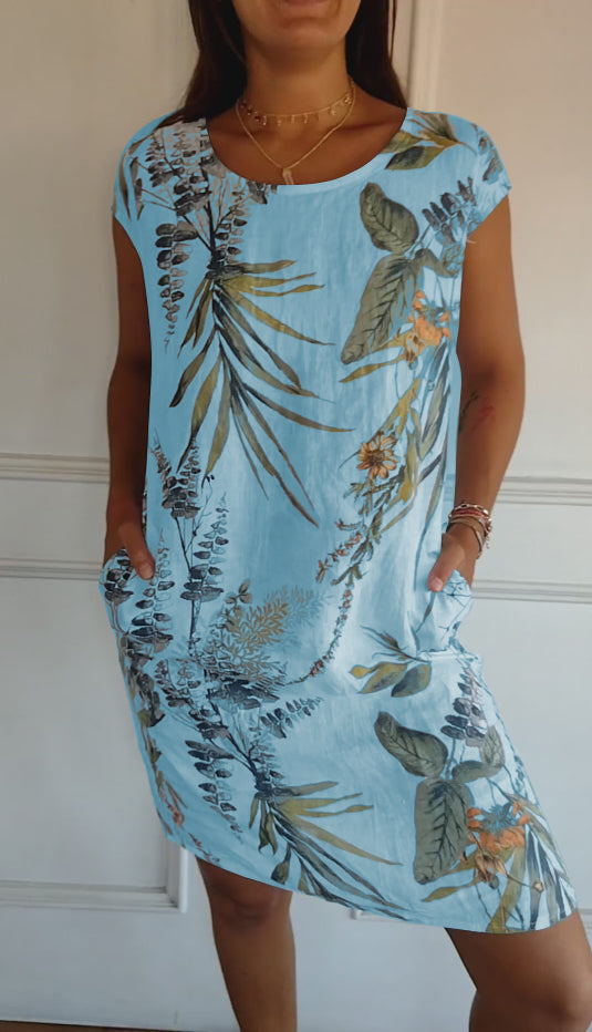 Women's Botanical Leaf Print Short-Sleeve Dress