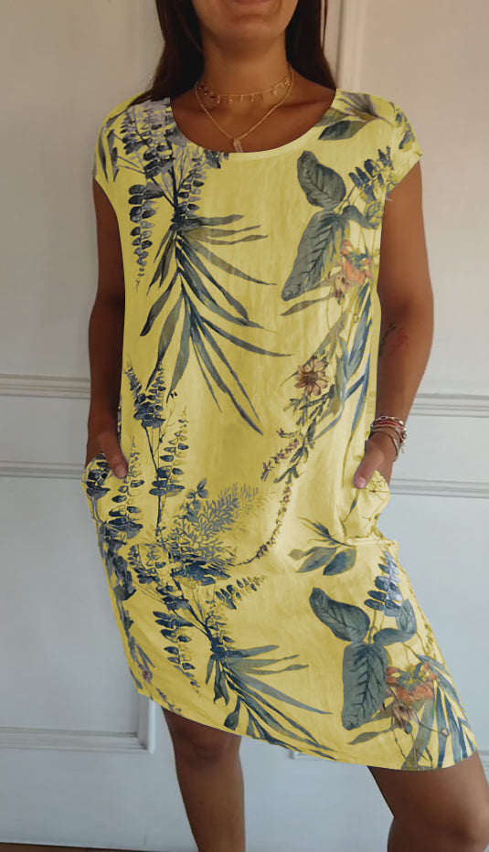 Women's Botanical Leaf Print Short-Sleeve Dress