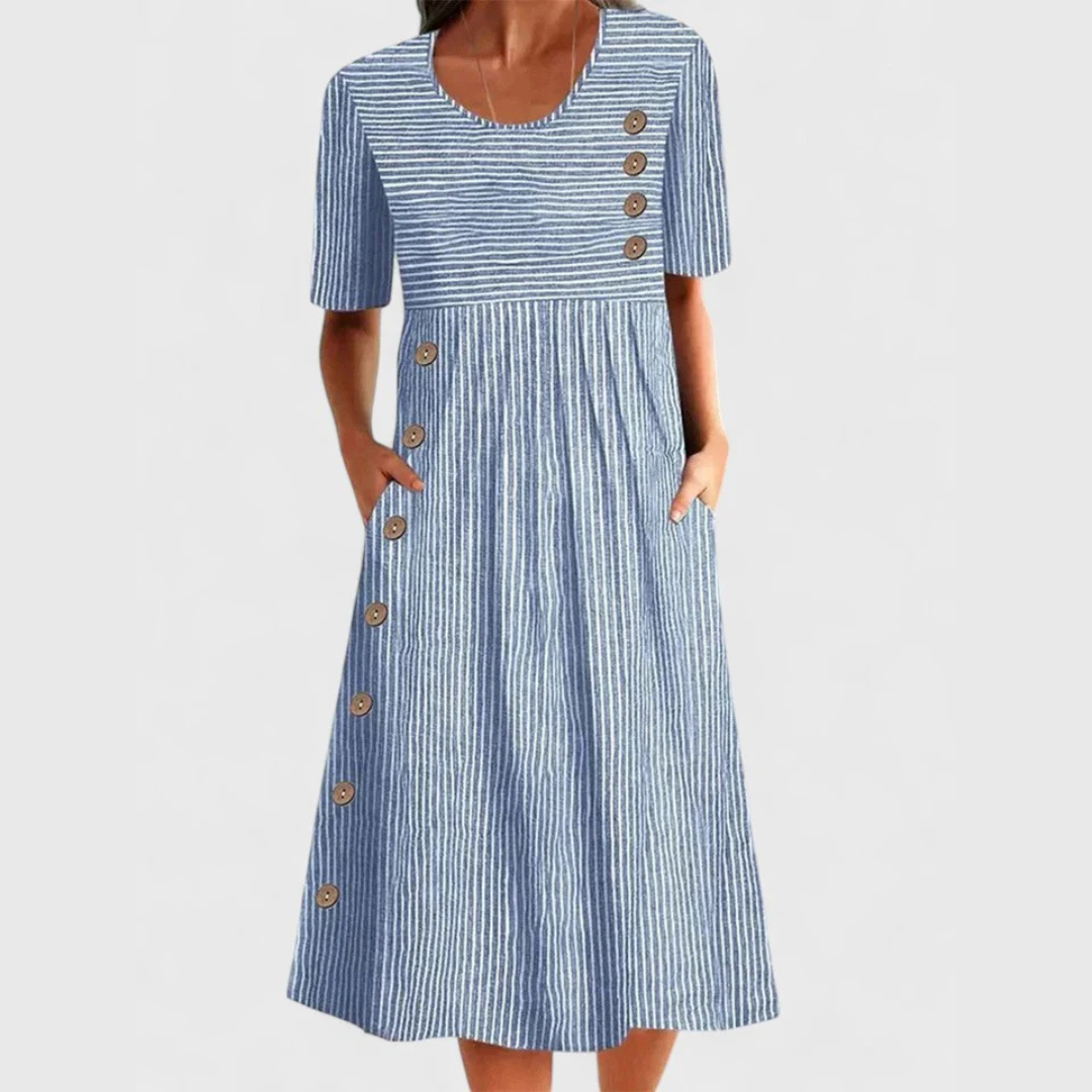 Short Sleeve Button-Accent Day Dress
