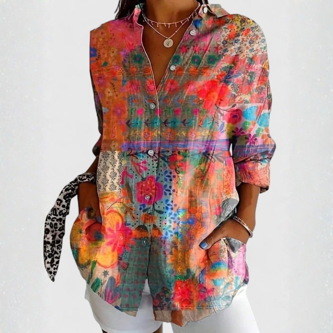 Vibrant Botanical Print Button-Down Shirt