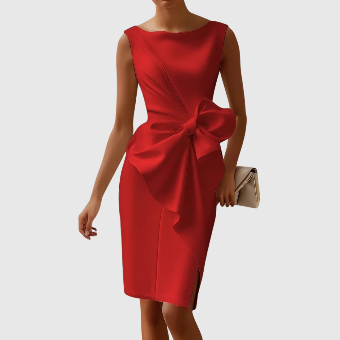 Sophisticated Midi Dress with Bow Accent