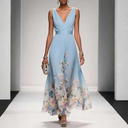 Botanical Print V-Neck Midi Event Dress