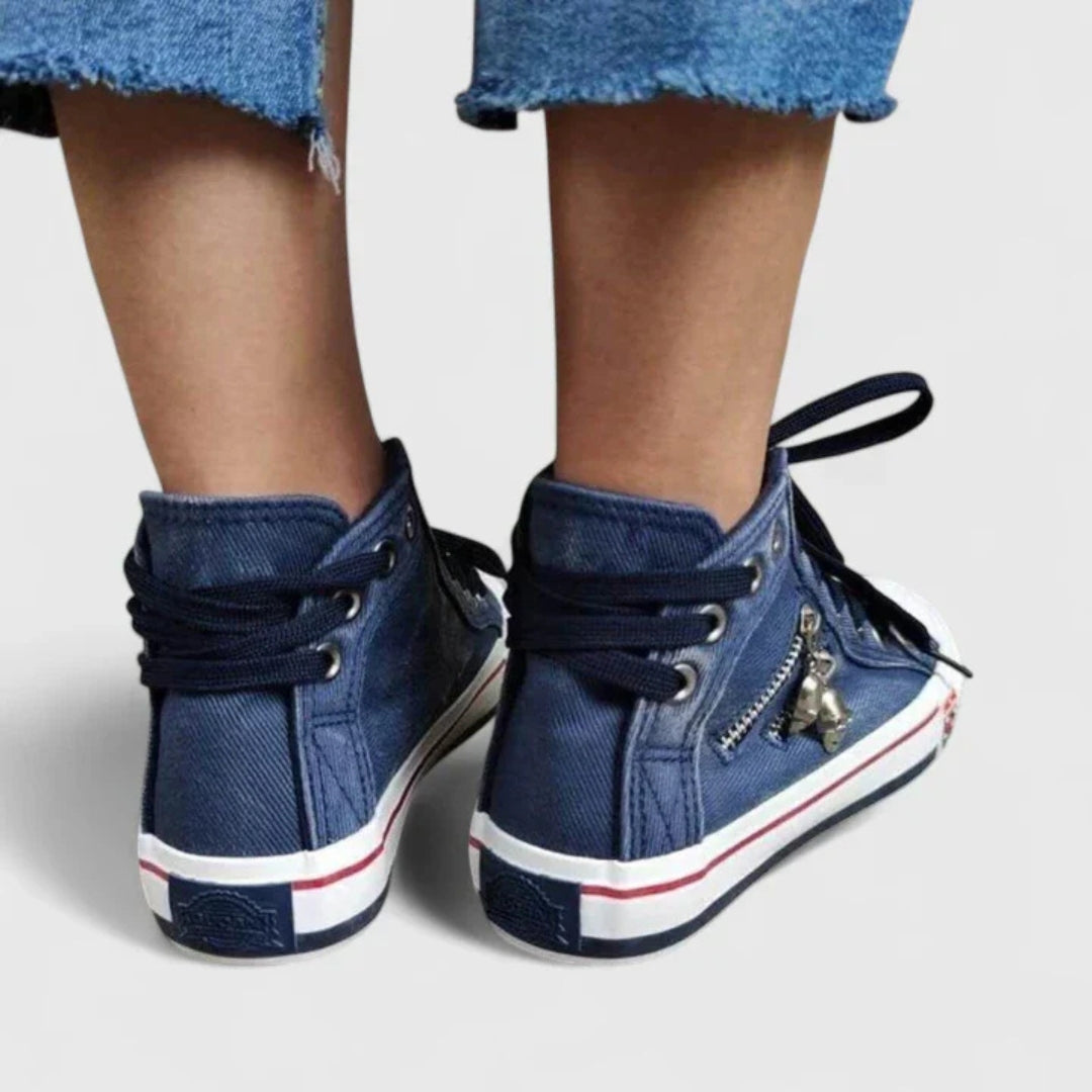 Lace-Up Denim High Top Canvas Trainers