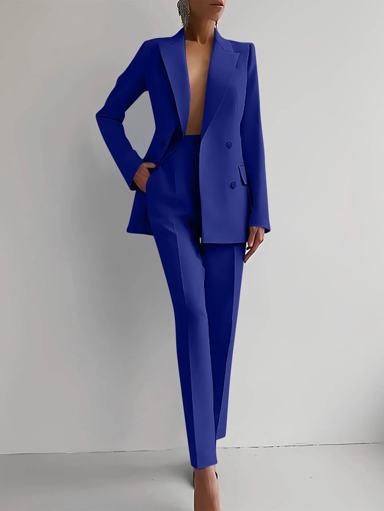 Tailored Single-Breasted Blazer and Trouser Suit Set