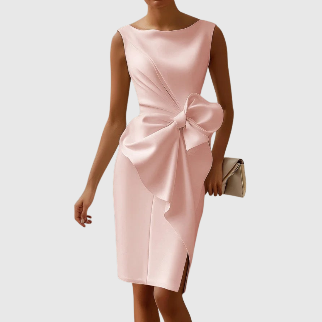 Sophisticated Midi Dress with Bow Accent