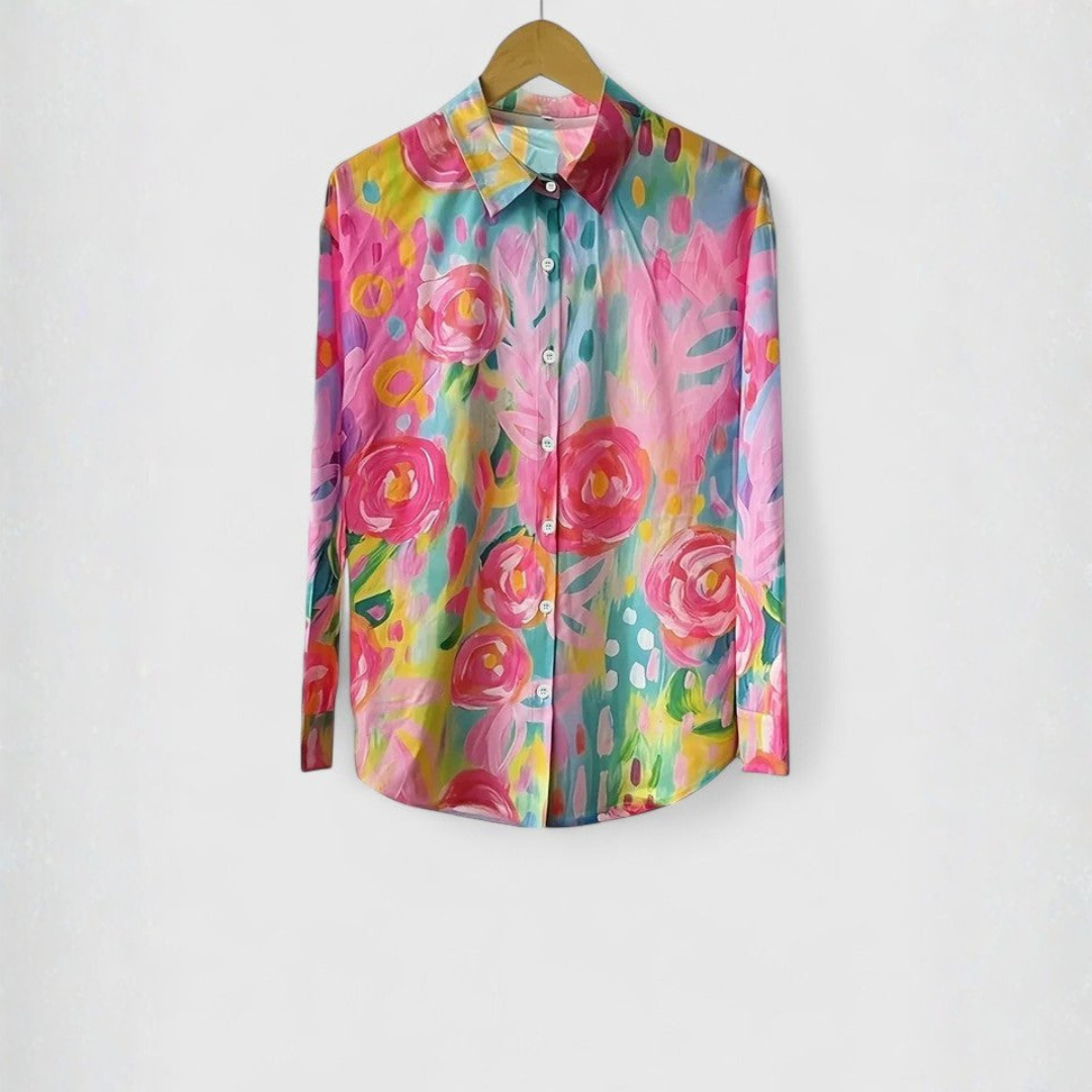 Vibrant Botanical Print Button-Down Shirt