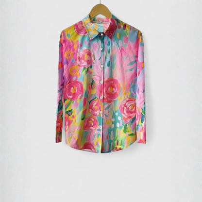 Vibrant Botanical Print Button-Down Shirt