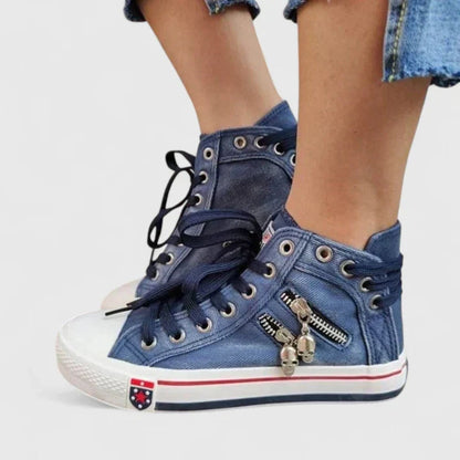Lace-Up Denim High Top Canvas Trainers