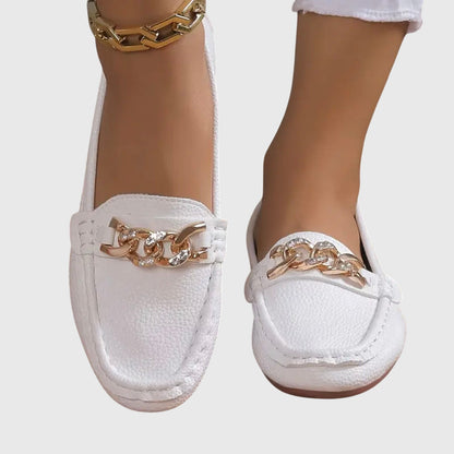 Chain Accent Leather-Look Loafers
