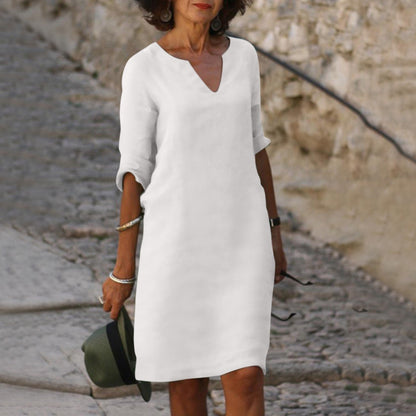 Classic V-Neck Knee-Length Dress