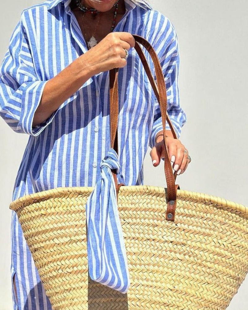 Striped Button-Through Midi Shirt Dress
