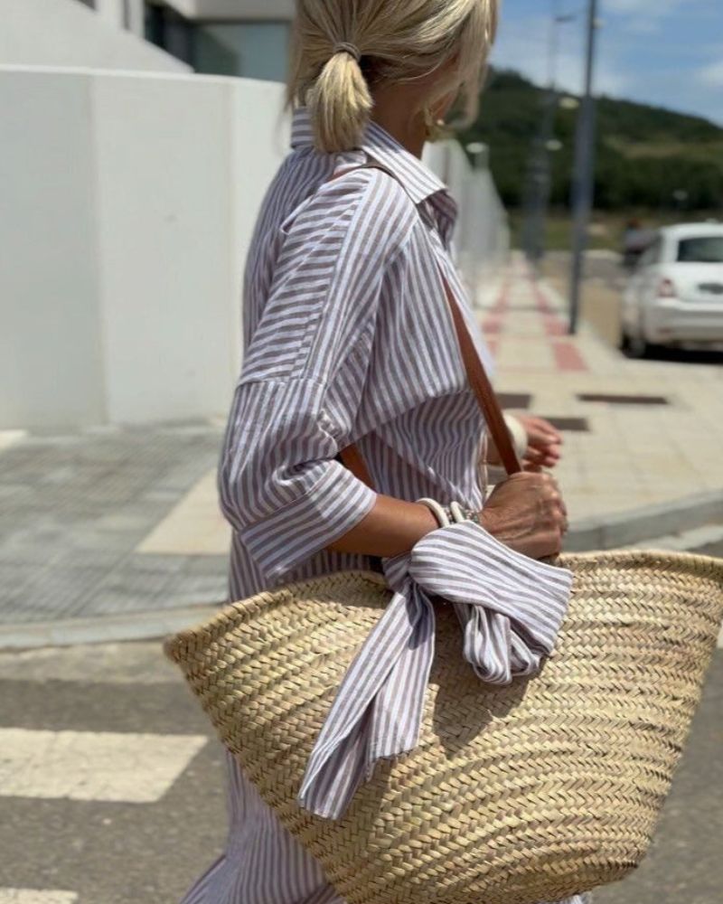 Striped Button-Through Midi Shirt Dress