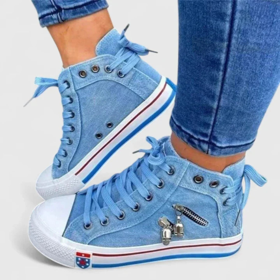 Lace-Up Denim High Top Canvas Trainers