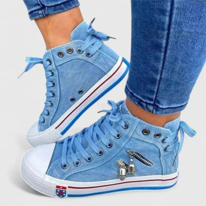 Lace-Up Denim High Top Canvas Trainers