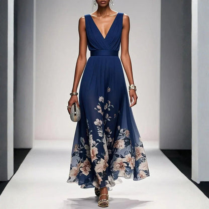 Botanical Print V-Neck Midi Event Dress