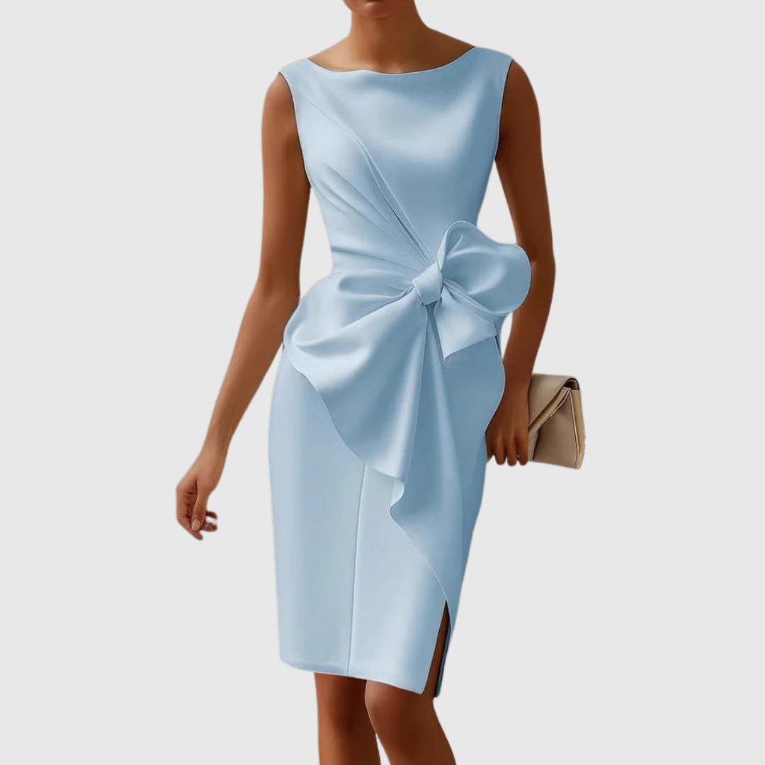 Sophisticated Midi Dress with Bow Accent
