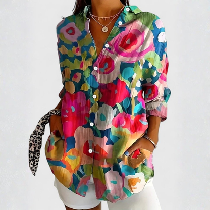 Vibrant Botanical Print Button-Down Shirt