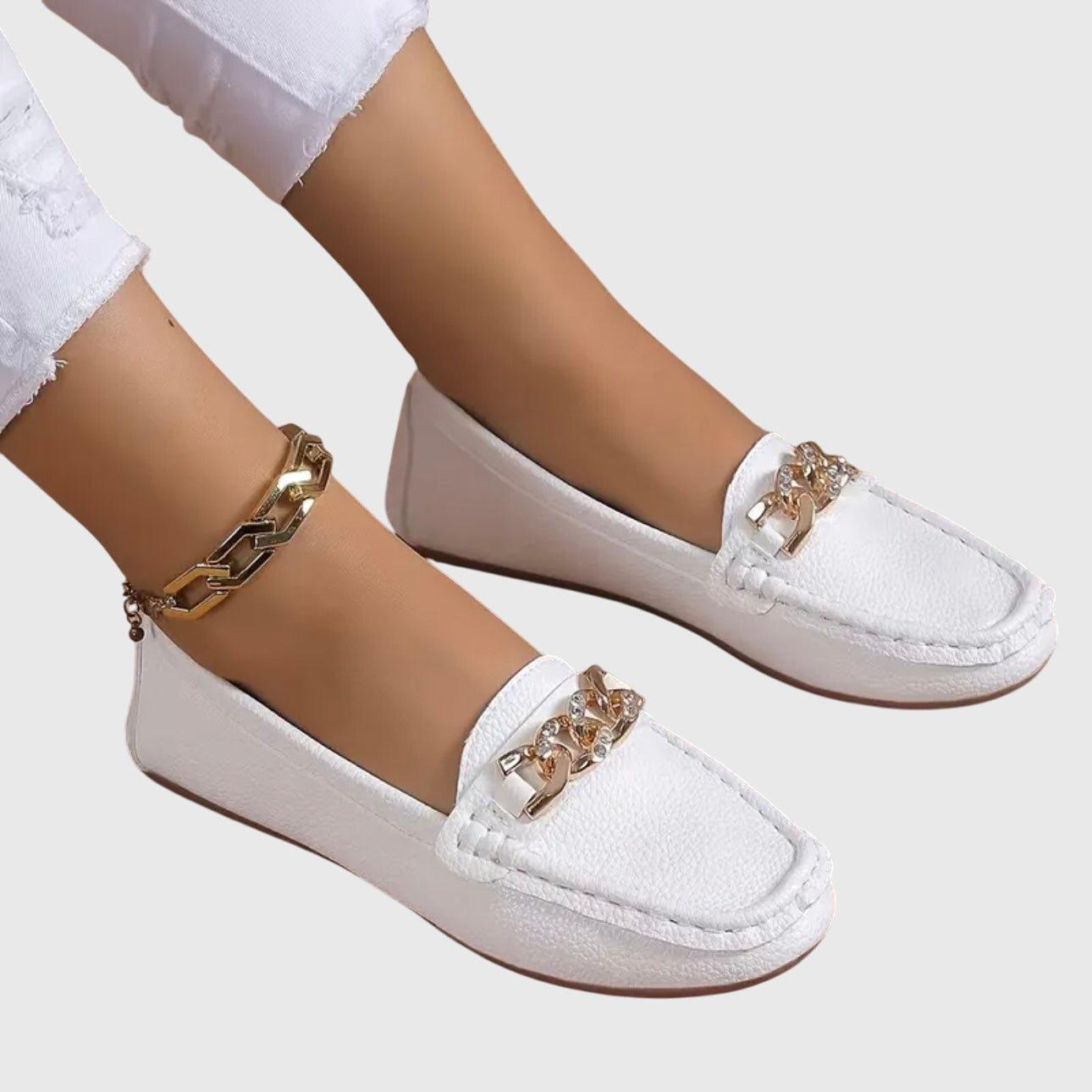 Chain Accent Leather-Look Loafers