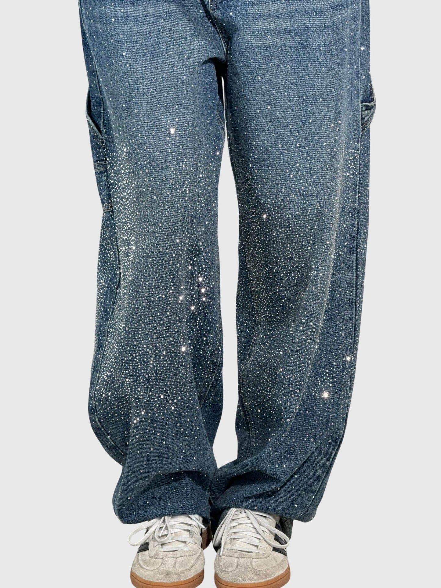 Rhinestone Embellished Wide Leg Jeans