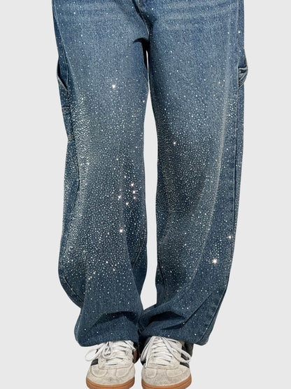 Rhinestone Embellished Wide Leg Jeans