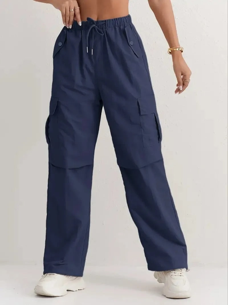 Drawstring Cargo Trousers with Utility Pockets