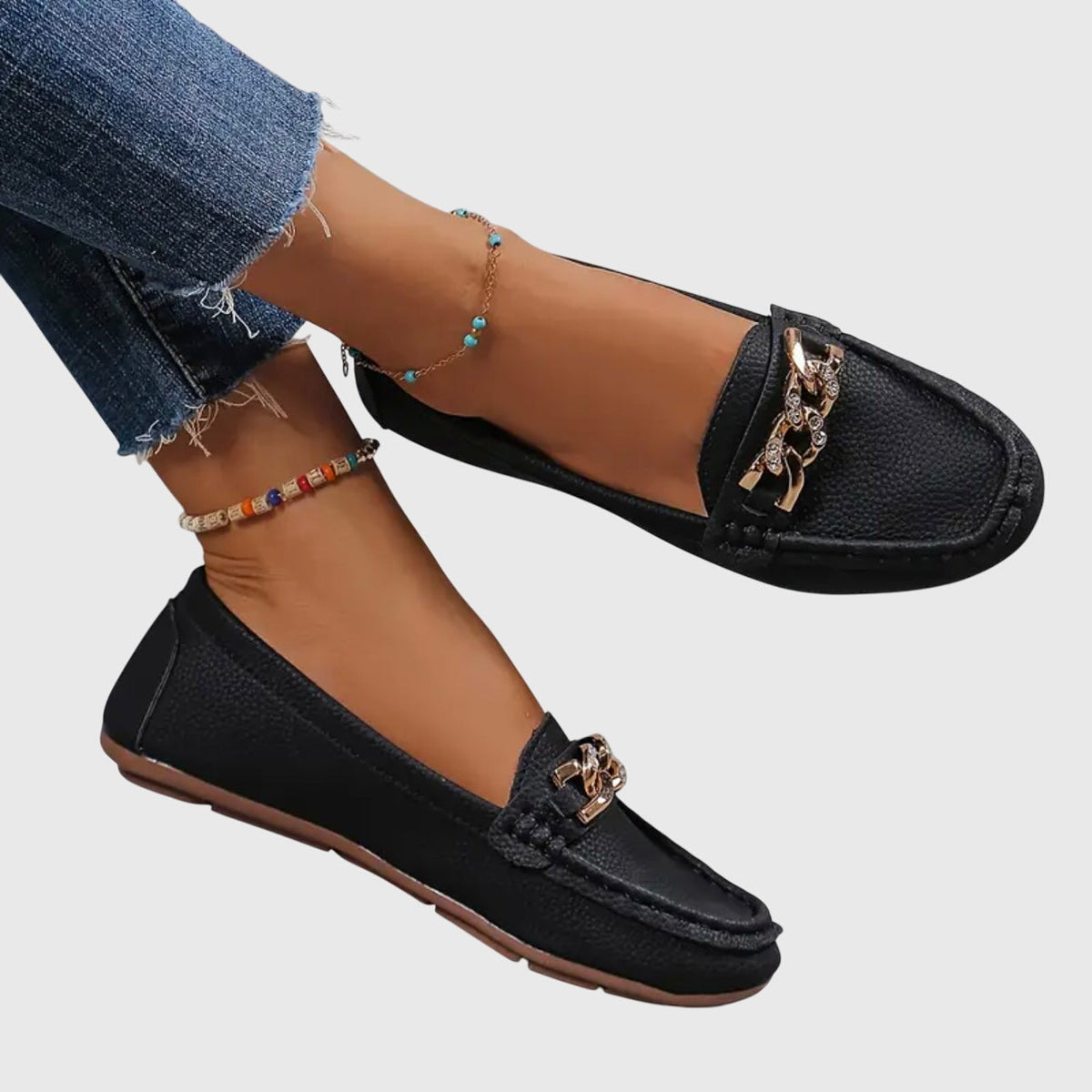 Chain Accent Leather-Look Loafers