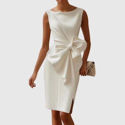 Sophisticated Midi Dress with Bow Accent